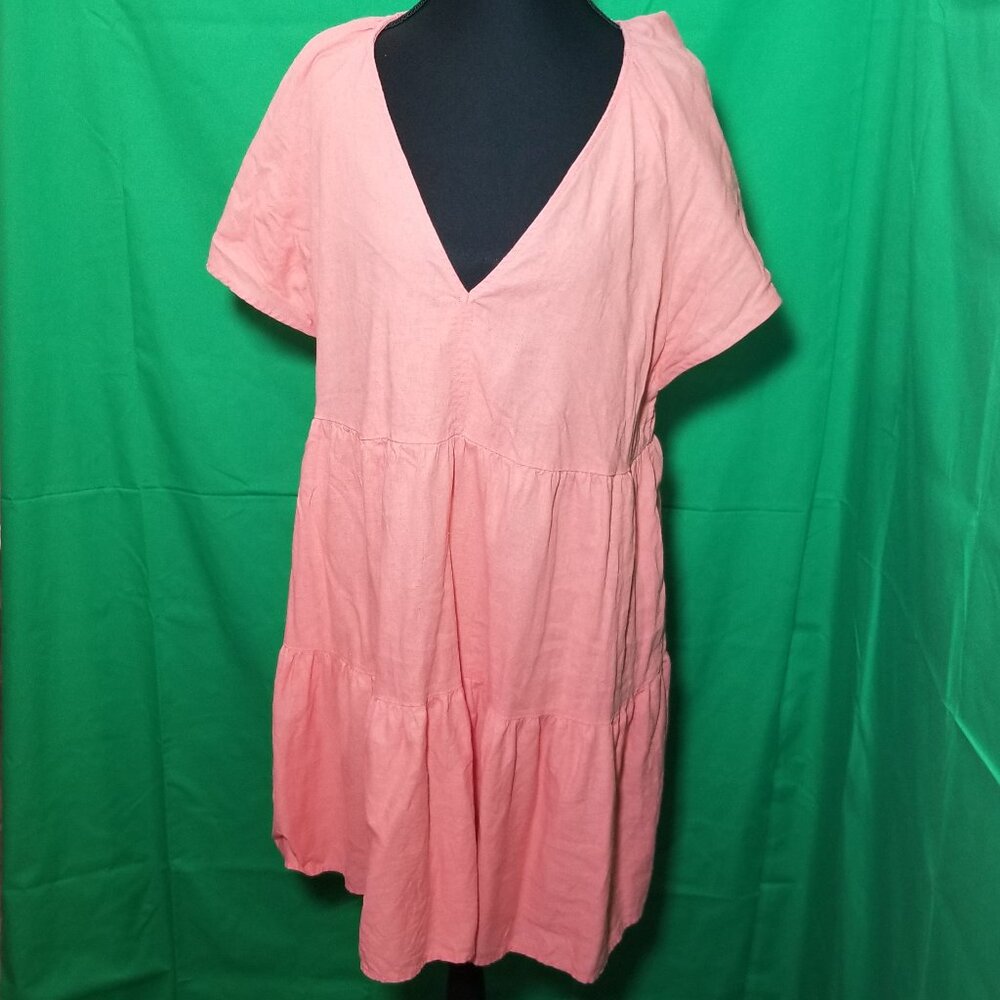 Universal Thread Linen Blend Coral Babydoll Dress Tiered Womens Large Retro Boho